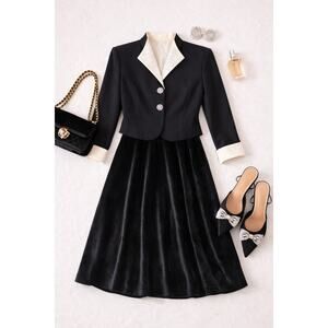 Positive Attitude Cropped Black Jacket Beaded Ivory Collar Avant Garde Style